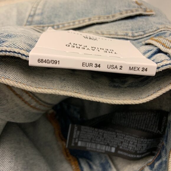 Women's Zara The Layered Denim Pant Blue Jeans Straight Leg Size 2 - Picture 11 of 12